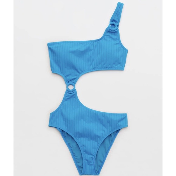 American Eagle Outfitters Other - NEW Aerie Wide Rib Cut Out One Shoulder Ring One Piece Swimsuit Sz XL Elite Blue